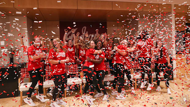 Indiana softball celebrates.